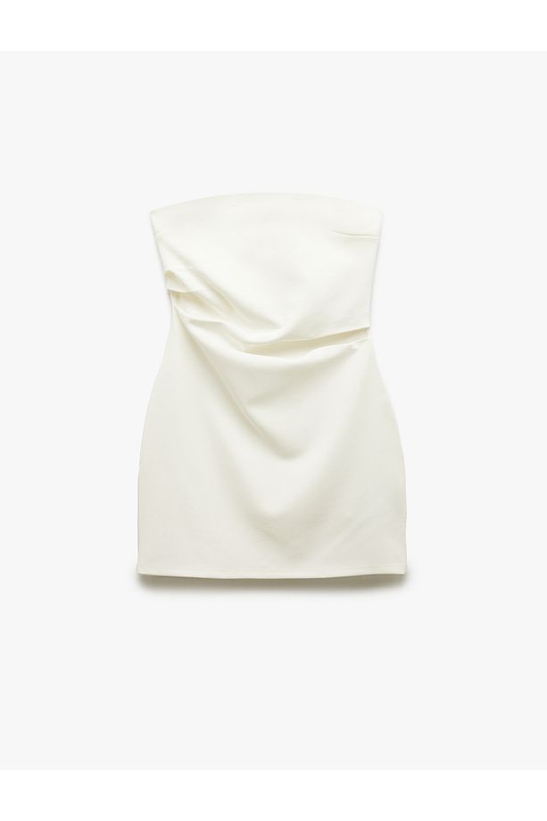 Scuba Krep Kumaş Drape Detaylı Mini Straplez Elbise - 3