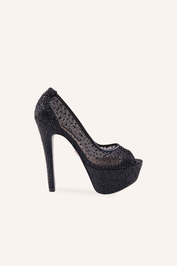 Siyah Cinderella Yüksek Platform Topuklu Ayakkabı - 1