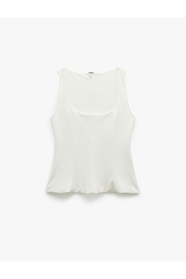 Krep Scuba Kumaş Kare Yaka Kolsuz Peplum Bluz - 3