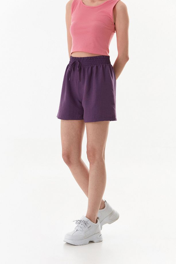 Basic Ayrobin Kumaş Beli Bağcıklı Şort - 6