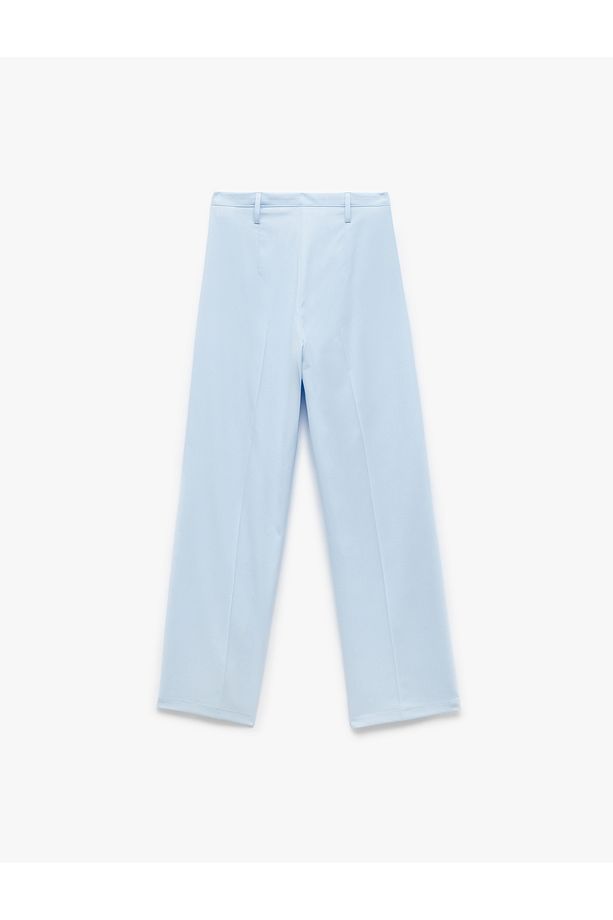 Yüksek Bel Düğmeli Düz Paça Kumaş Pantolon - 4