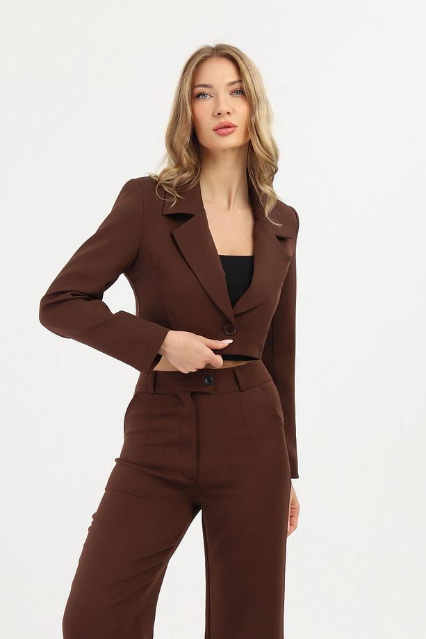 Koyu Kahve Crop Blazer Ceket - 3