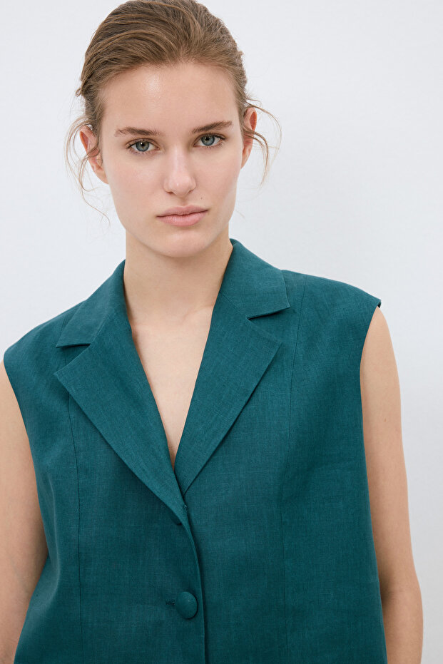 Crop Düğmeli Yelek - 5