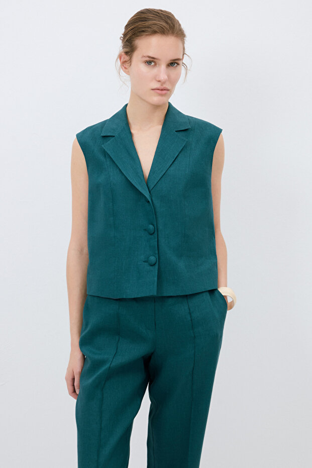 Crop Düğmeli Yelek - 1