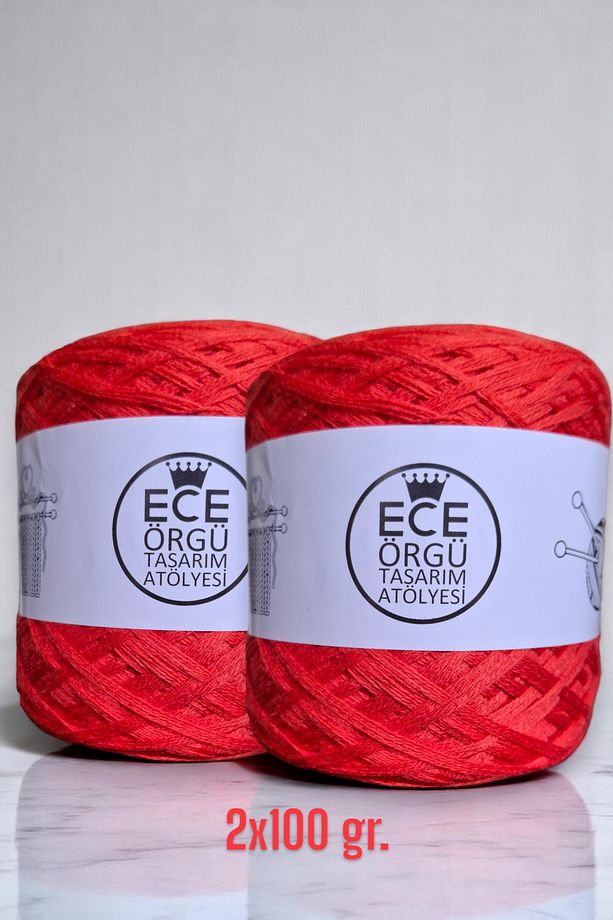 Çok katlı, nar çiçeği renginde, merserize elörgü ipi (200 gr.) - 1