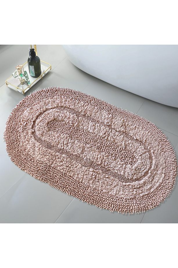 Spagetti Pembe Oda Banyo Halısı Makinede Yıkanabilir %100 Pamuk Dokuma - 1