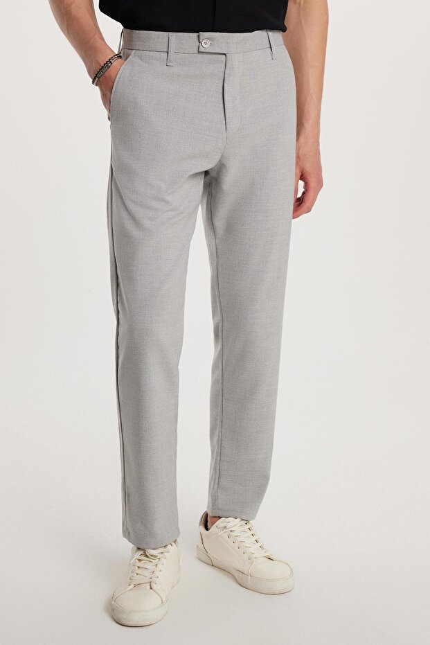 Men's Slim Fit Stretch Side Pocket Ankle Length Canvas Cut Gray Trousers
