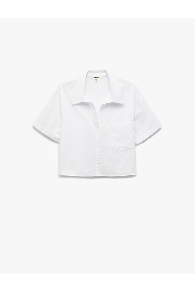 Cotton Pocket Cropped Collar Short Sleeve Crop Shirt