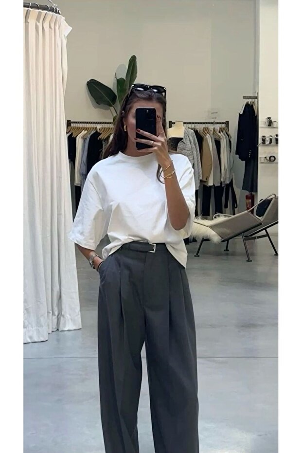 Beyaz pamuklu Oversize t-shirt
