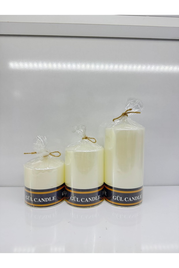 3 LÜ İNCİ SEDEFLİ MUM ÇAP 7 CM BOYLAR 7 / 10 / 15 CM - 2