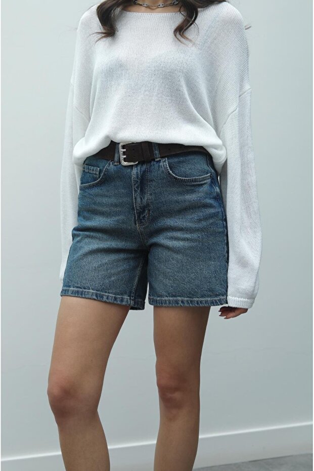 Tmavě modré džínové šortky - 5