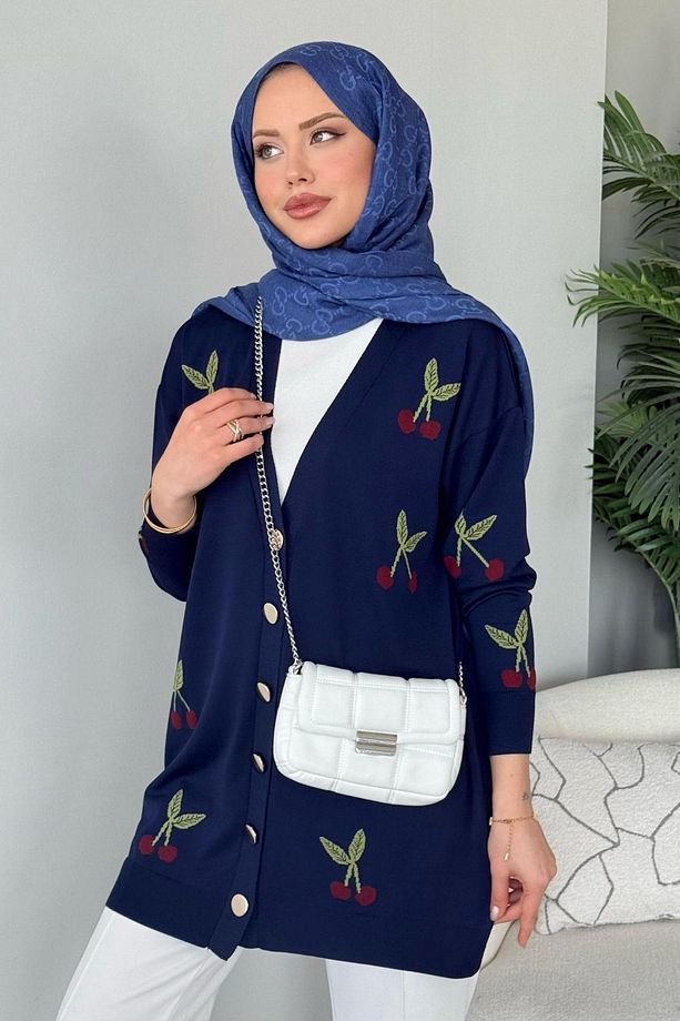 Kirazlı Merserize Hırka Lacivert - 4