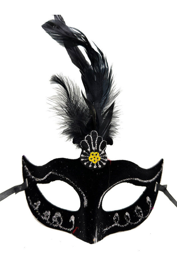 Black Feather Suede Party Mask