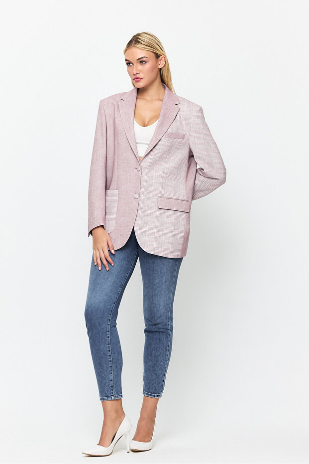 سترة بليزر بجيب مفصل وإغلاق بزر مزدوج - 2