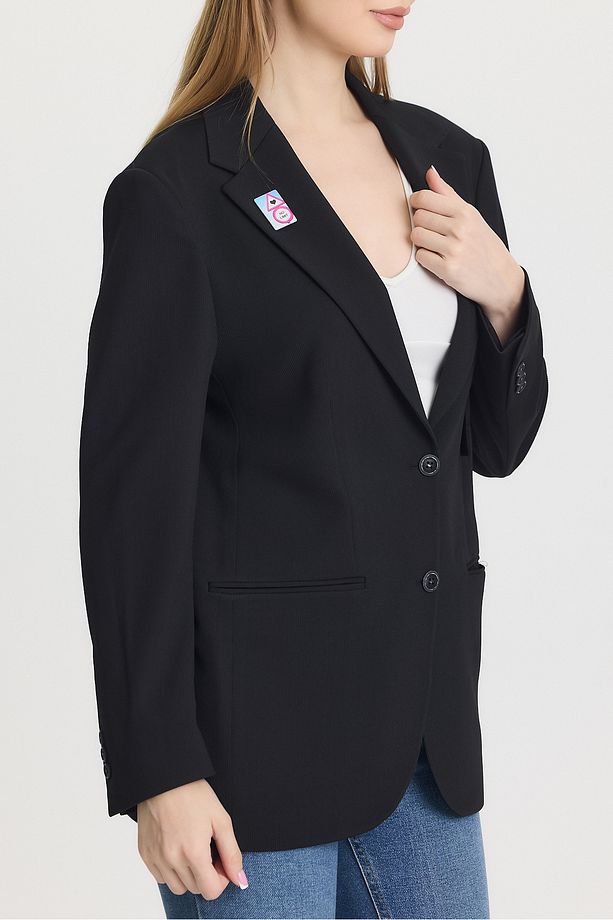 Siyah Çift Düğme Kapama Blazer Ceket - 7