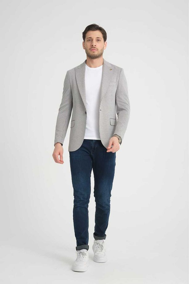 Gofre Desen Slim Fit Torba Cep Sivri Yaka Blazer Ceket - 3