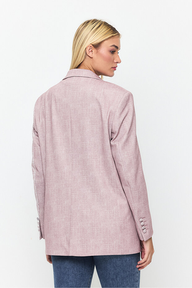 سترة بليزر بجيب مفصل وإغلاق بزر مزدوج - 8