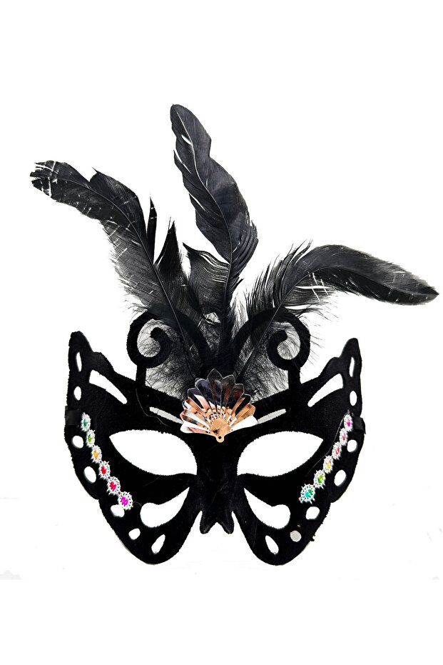 Black Suede Feathered Butterfly Figure Party Mask