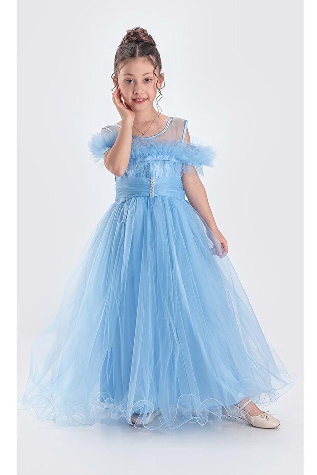 Girl's Tulle Evening Dress Sb723 Blue
