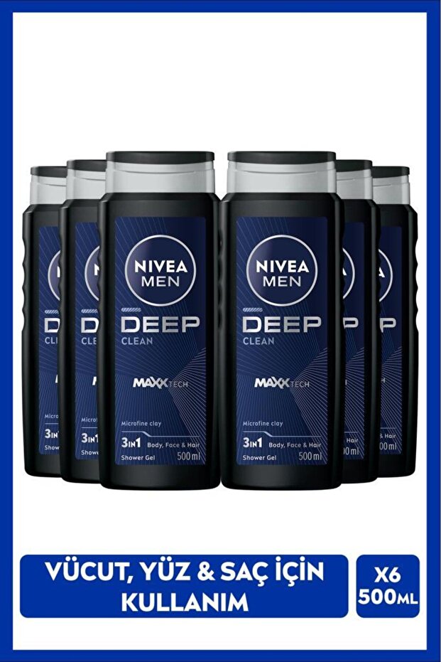 Men Erkek Deep Dimension Banyo Ve Duş Jeli 500ml, 3'ü1 Arada Komple Bakım, Vücut Saç Ve Yüz, X6 Adet - 1