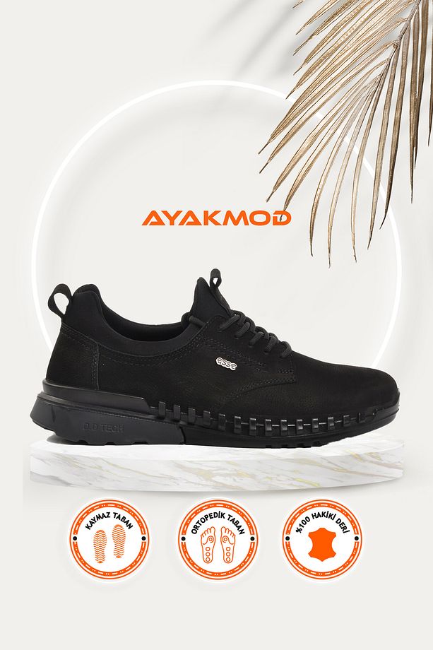 Ayakmod Ayakmod 6280 Siyah Ortopedik Deri Erkek Günlük Ayakkabı - 1