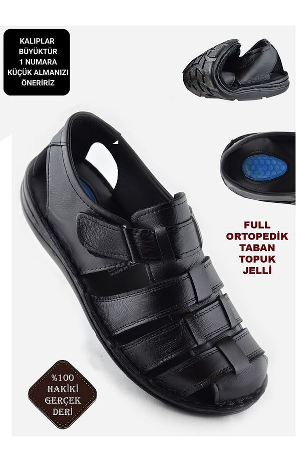 Ayakkabiburada 033 Günlük Hakiki Deri Erkek Sandalet Ayakkabı - 1