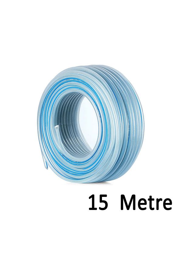 Dayanıklı 3 Katlı Sağlam Örgülü Şeffaf Bahçe Hortumu 15 Metre Su Sulama Yıkama Hortum 12.5 mm 1/2" - 3