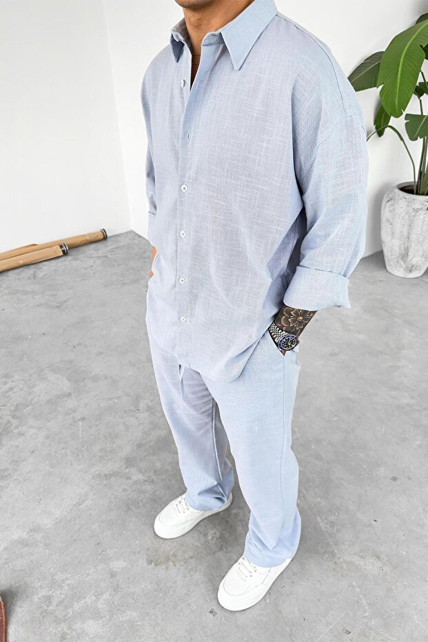 Mavi Premium Keten Basic Oversize Gömlek - 2