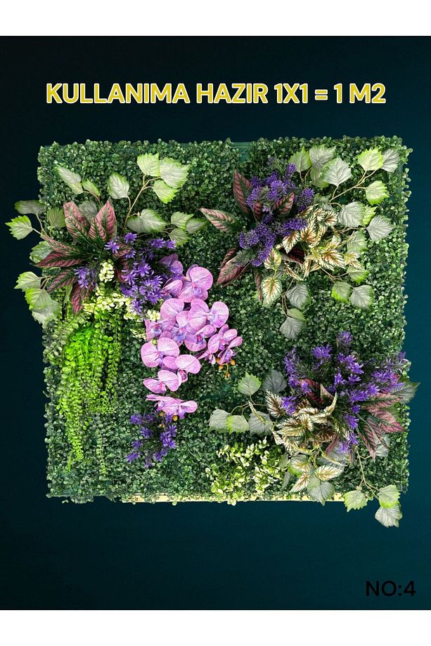 1 M2 Hazır Dikey Bahçe Duvar Dekorasyon Paneli Şimşir Panel Yapay Çiçek 1x1 Metre MODEL:4 - 1