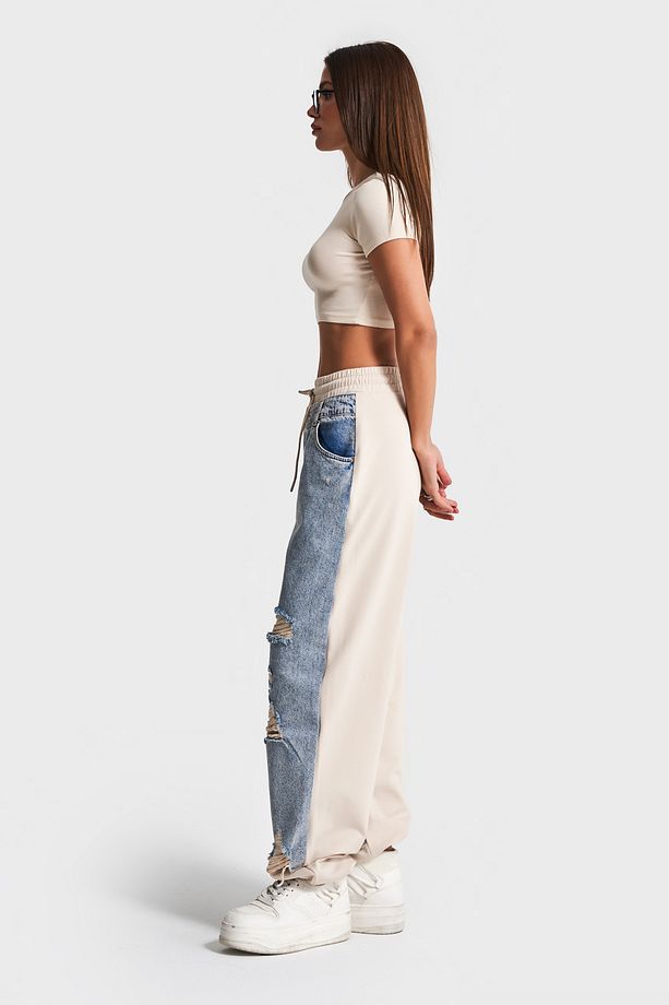 Kadın Tint Kot Rengi Lazer Detaylı Skater Jogger Fit Denim - 4