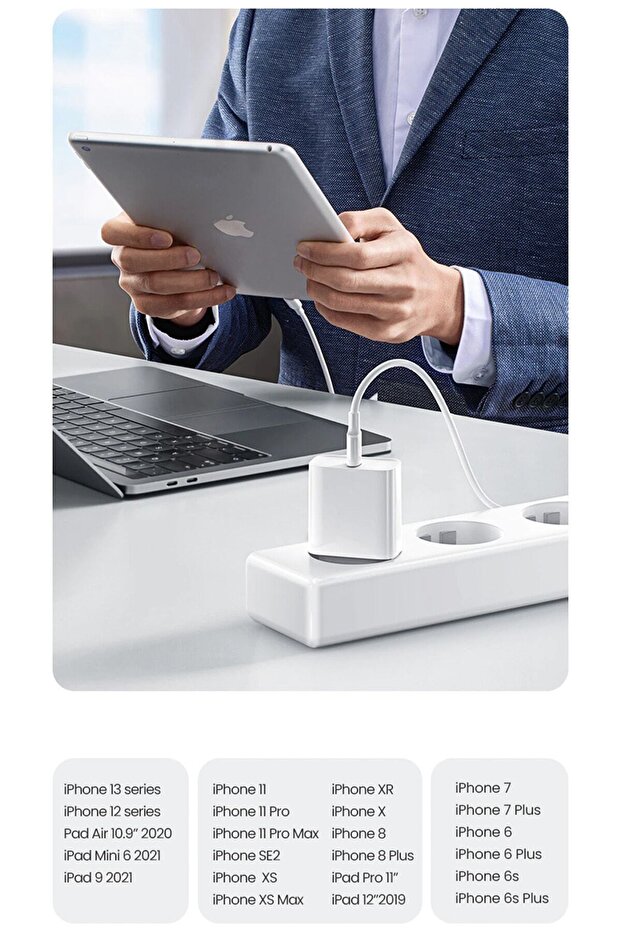 Yeni Nesil Android Iphone Uyumlu Çift Type-c Girişli Şarj Kablosu Ve Adaptör Başlığı Şarj Seti - 6