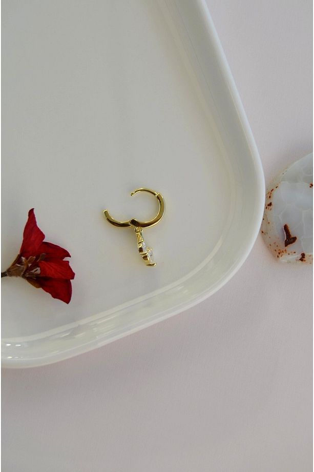 Zirkon Kalp Taşlı Kiraz Charm Halka Piercing – 14k Gold Renk | Helix, Kıkırdak, Lob Uyumlu | Tekli - 6