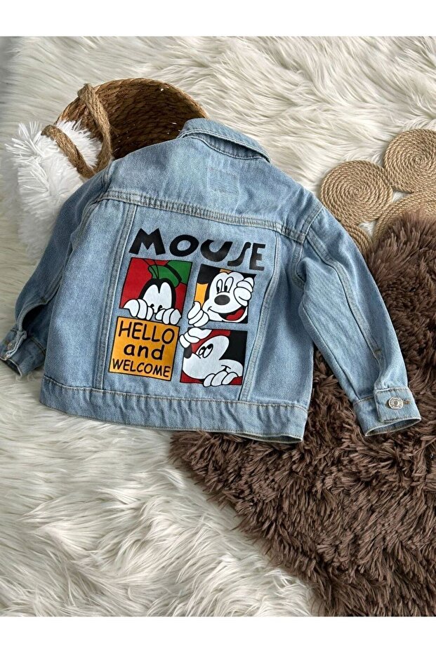 serdemkids Mickey Mouse Denim Kot Ceket / Erkek Çocuk Kot Ceket / Mevsimlik Çocuk Ceket