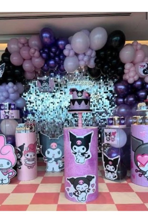 Powder Pink Lilac Purple Chrome Black Kuromi Concept Balloon Chain Set of 100