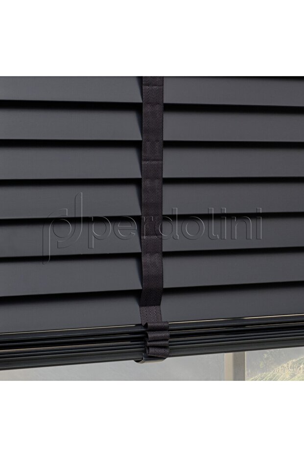 Gerçek Ahşap Jaluzi Perde - Antrasit - 4