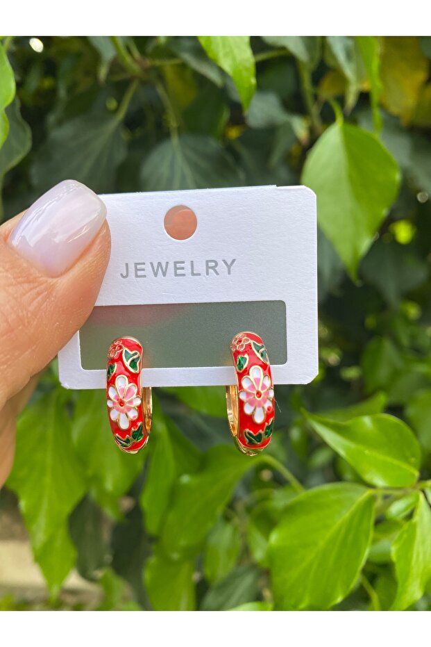 Floral Enamel Hoop Earrings