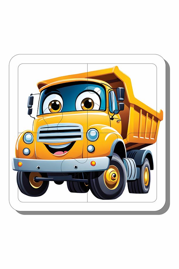 Sevimli İnşaat Makineleri 4 Parça 4 Adet Ahşap Puzzle - 5