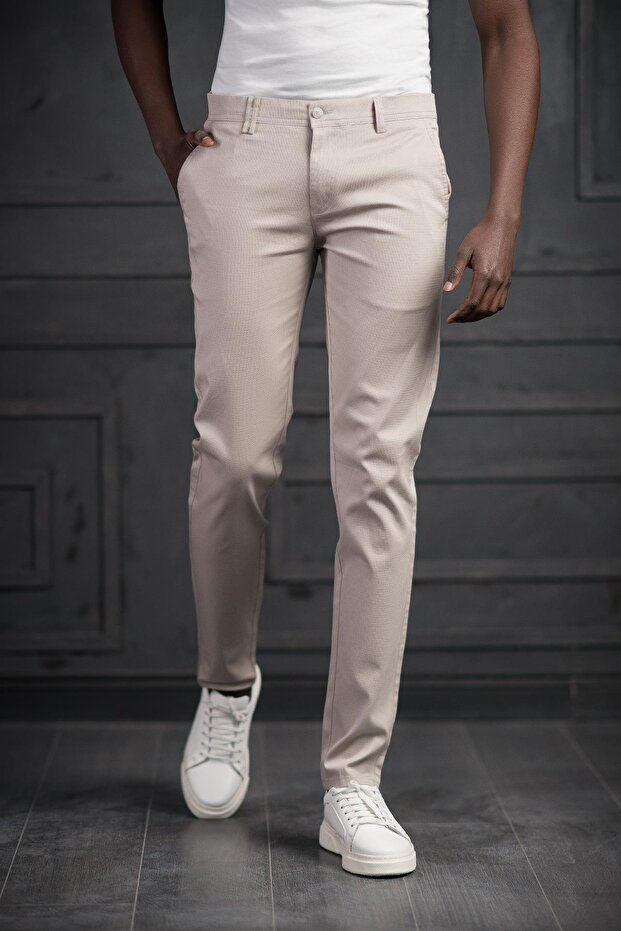 Slimfit Small Dobby Summer Cotton Gabardine Trousers