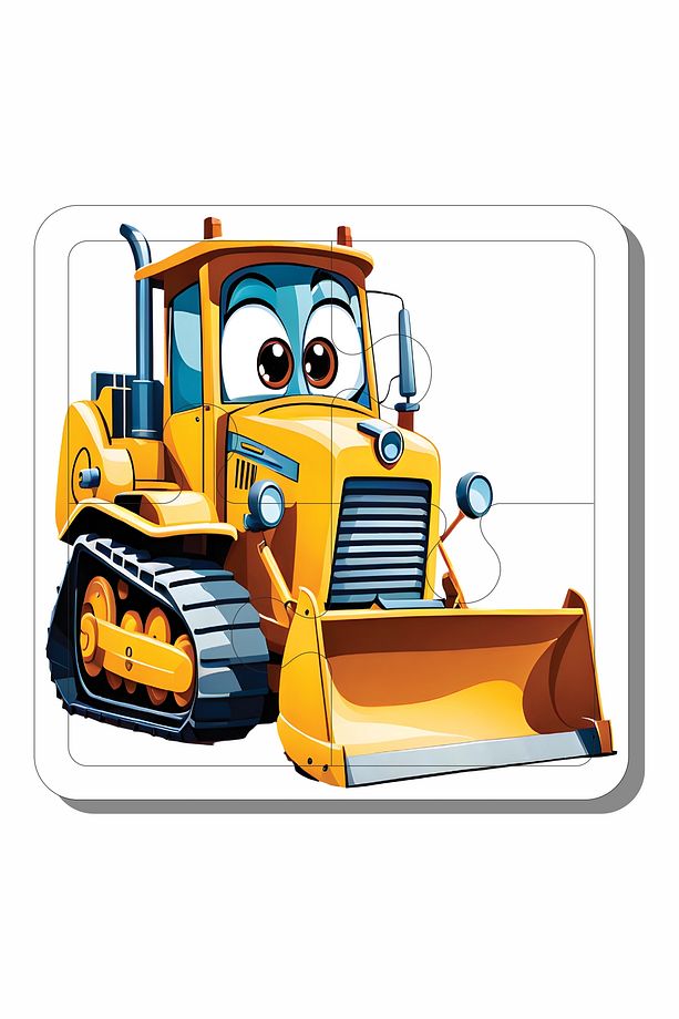 Sevimli İnşaat Makineleri 4 Parça 4 Adet Ahşap Puzzle - 3