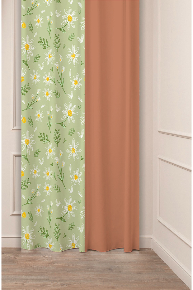 Special Design Flower Leaf Ancient Line Ethnic Patterned Digital Printed (Single Wing) Modern Stylish Background Curtain