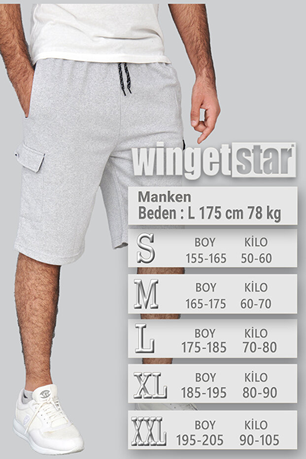 Erkek Gri Kargo Cepli Bermuda Şort - 1