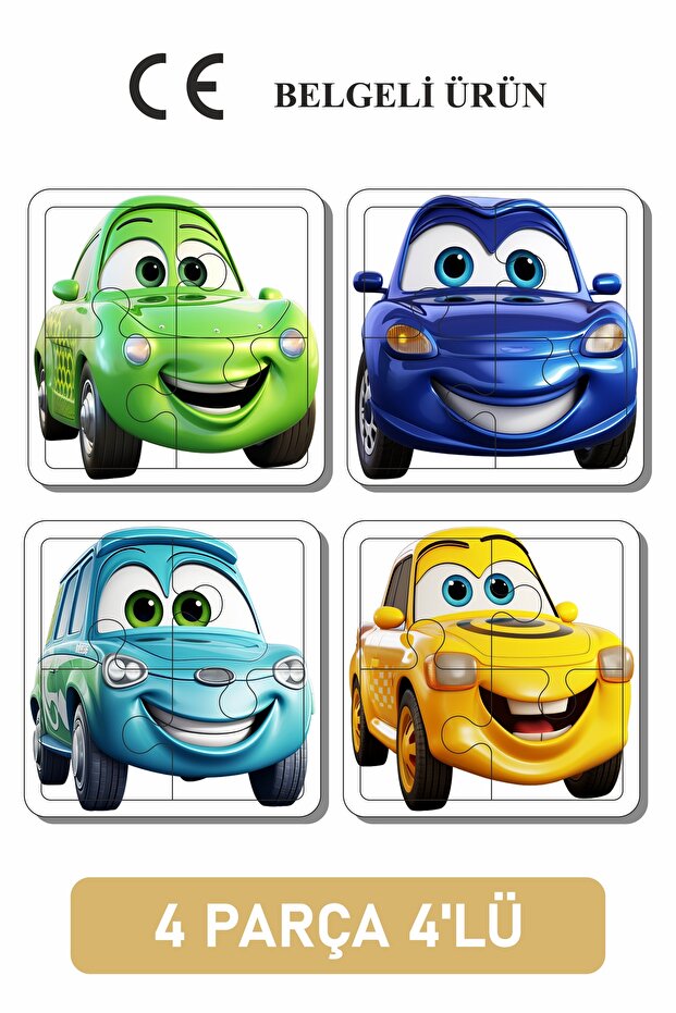 Cute Vehicles 4 Pieces 4 Pieces Wooden Puzzle