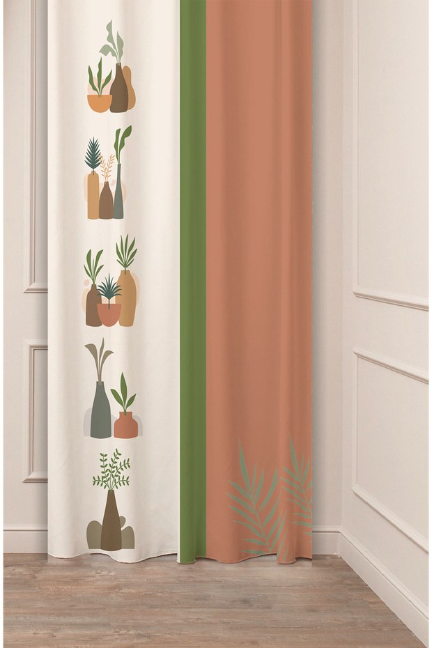 Special Design Bohemian Leaf Vase Flower Ethnic African Patterned Digital Printed (Single Wing) Background Curtain