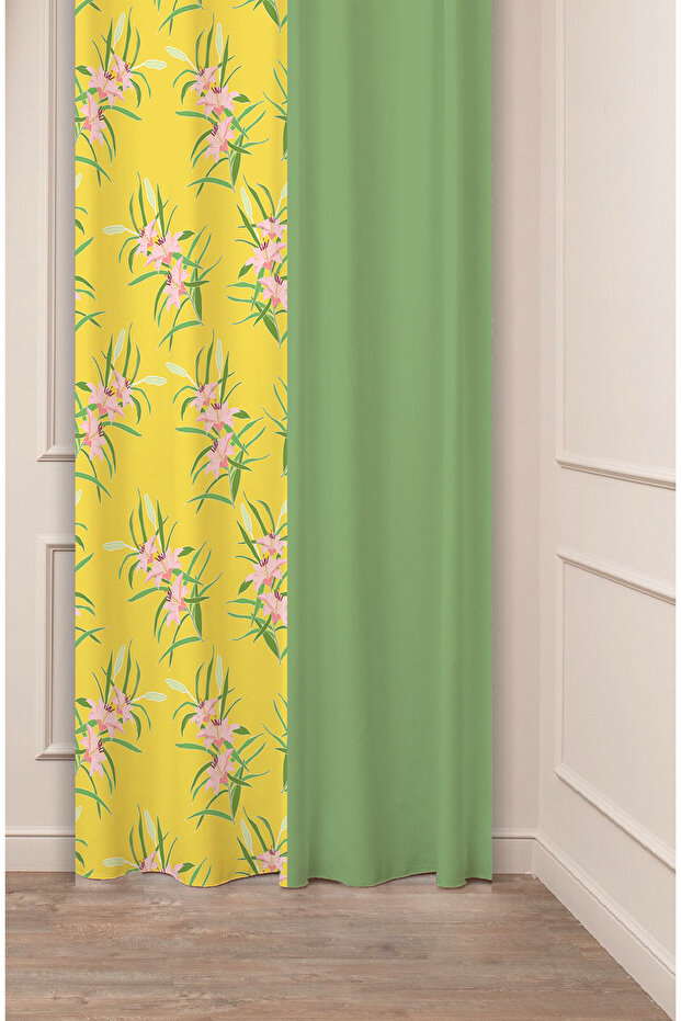 Special Design Bohemian Flower Leaf Lily Patterned Digital Printed (Single Wing) Modern Stylish Style Background Curtain