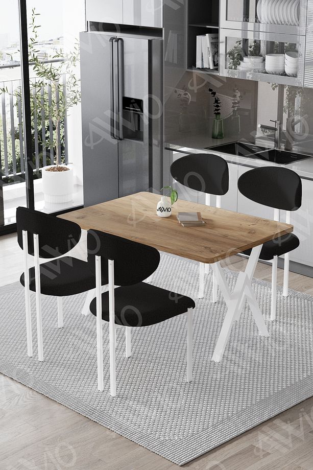 Moon Lotus Sandalye 80x120 Yemek Masası Mutfak Masası 4 Kişilik Masa Sandalye Takımı - 2