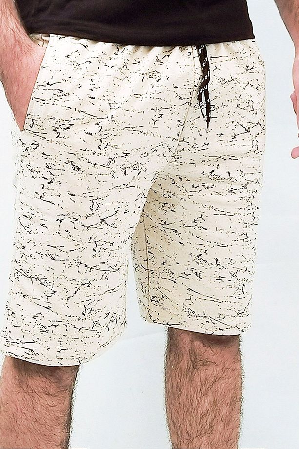 Erkek Krem Kırçıllı Şort Iki Iplik %85 Pamuk %15 Polyester Rahat Kalıp Günlük Baskılı Bermuda Şort - 4