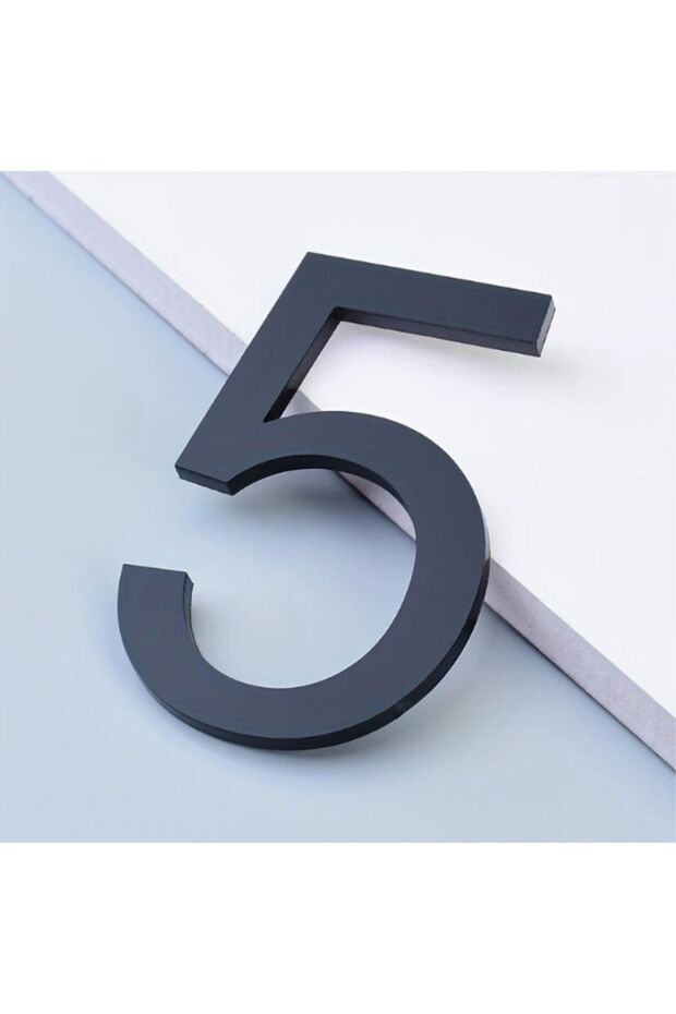 Flat -Wall - Door Number 3 mm Laser Cut Black Plexi Self Adhesive No -5 Five