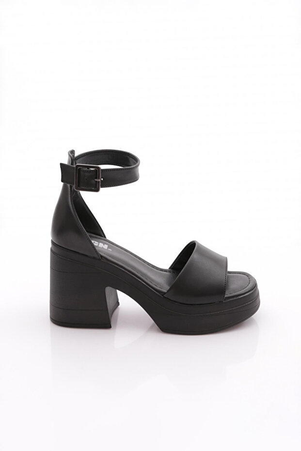 Women's Single Strap Thick Sole Heeled Shoes Black 27343138