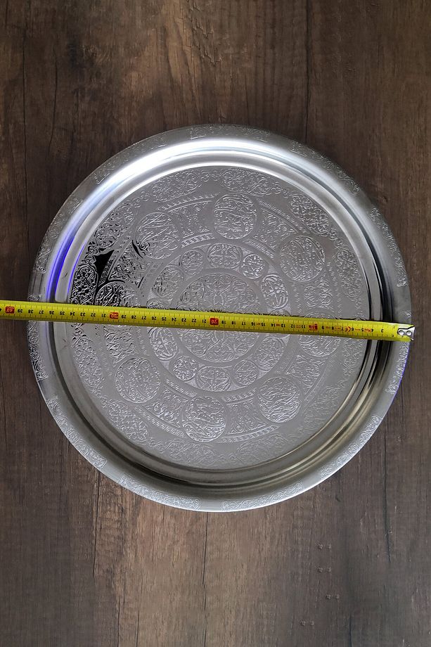 39 cm - Otantik Desenli Krom Çelik Meze ve Servis Tabağı, Salata Tabağı, Kebap Tabağı - 3
