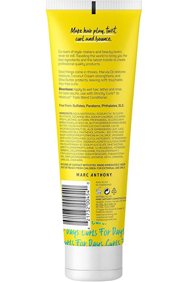 Marc Anthony Strictly Curls 3x Moisture Shampoo - Shea Butter, Marula Oil, Aloe Vera, Coconut Cream - 3
